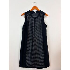 Worthington Black Faux Leather Shift  Dress Womens 12 Zip Front Mod Minimalist